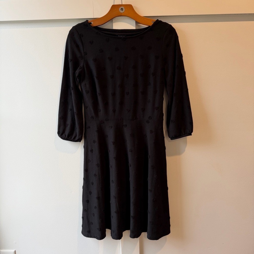 Talbots Women's Dress Black Fuzzy Heart Polkadot Boatneck Romantic Petite‎ P XS